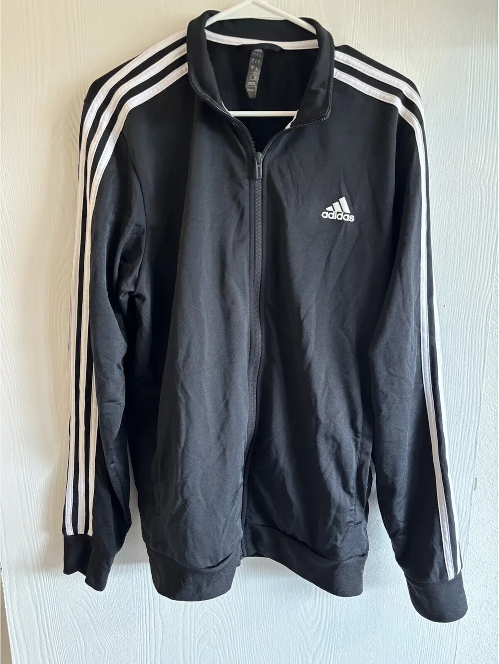 Adidas Men's Essentials 3-Stripes Tricot Track Jacket Black White Size Large